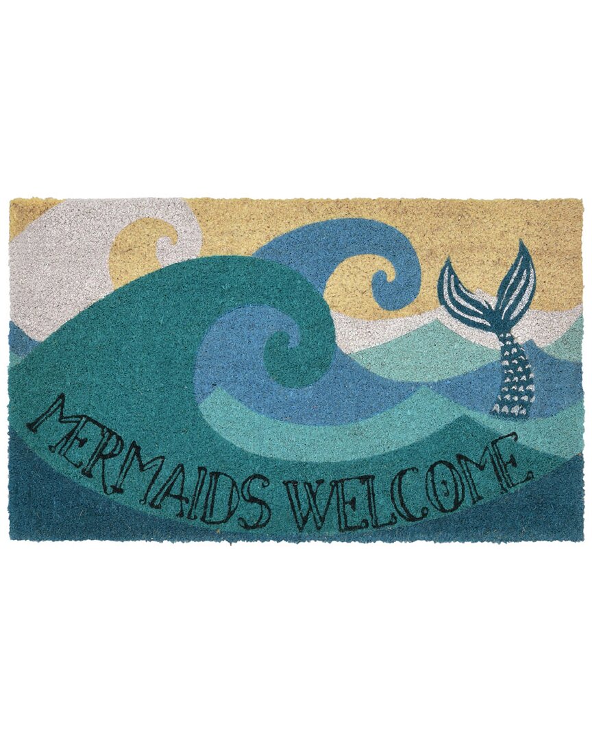 Liora Manne Natura Mermaids Welcome Ocean Coir Doormat In Ocean