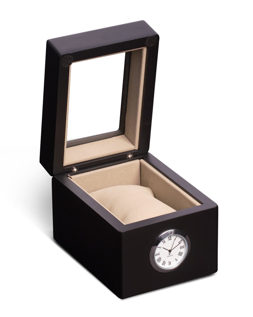 Bey-berk Black Wood Watch Box With Quartz Movement Clock