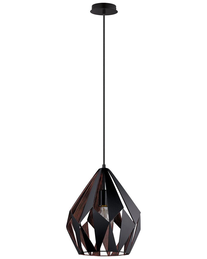 Eglo Carlton 1 Light Pendant With Black Finish & Black With Copper Interior Geometric Metal Shade