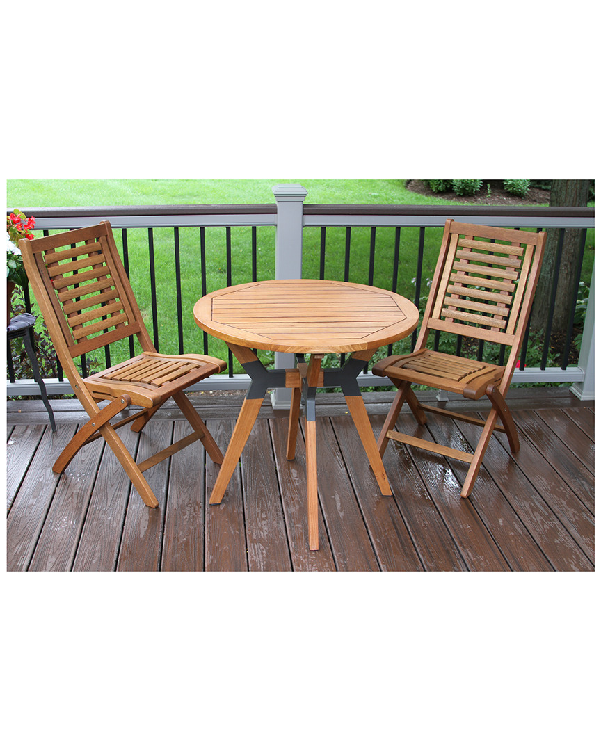 Outdoor Interiors 3pc Eucalyptus & Metal Bistro Set With Folding Side Chairs