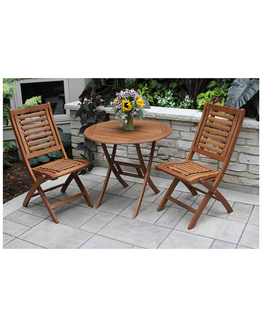 Outdoor Interiors 3pc Brazilian Eucalyptus Bistro Set With Folding Side Chairs