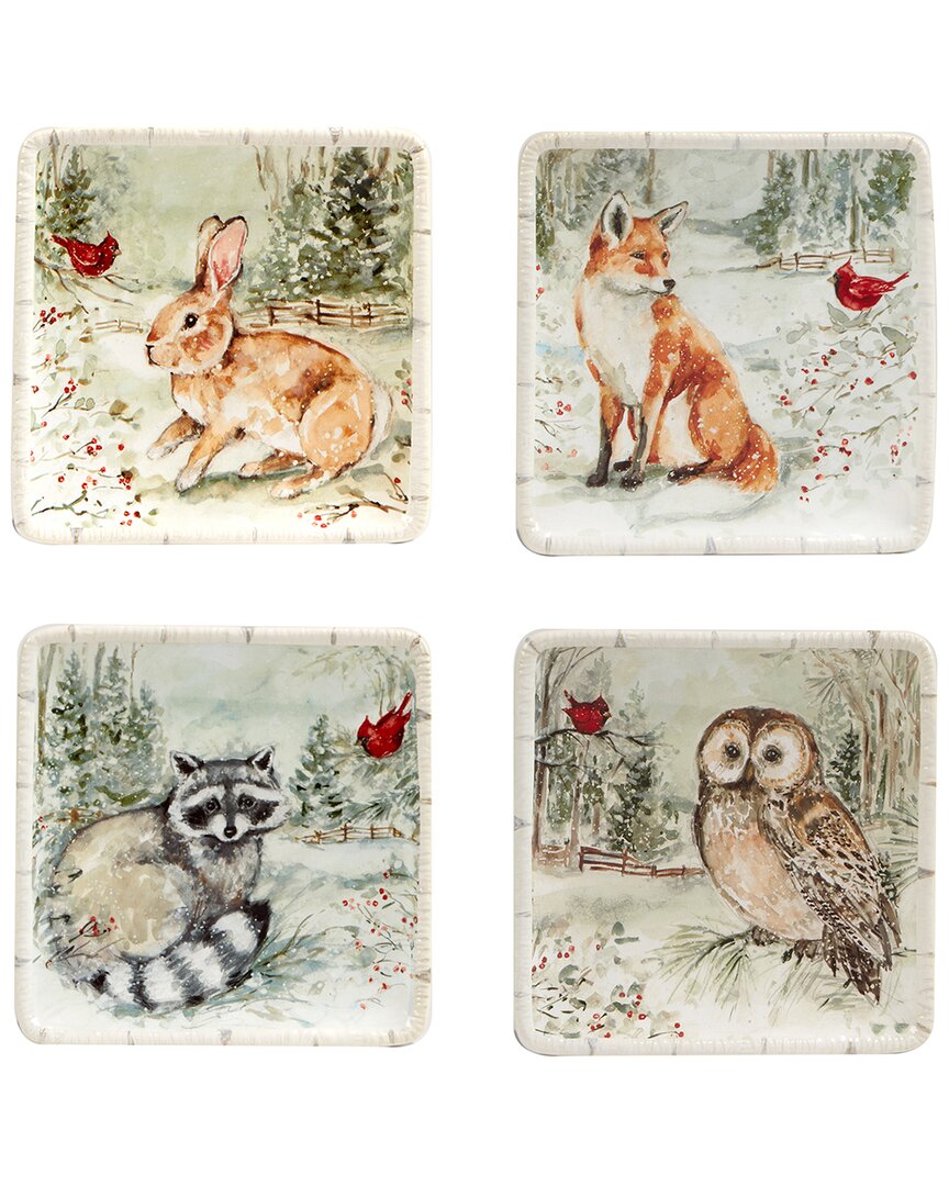 Certified International Winter's Walk 4 Piece Canape Plate Set In Multi