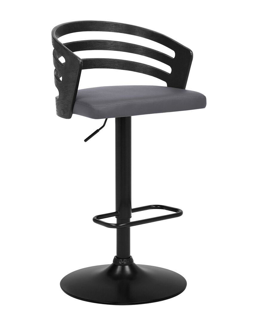 Armen Living Adele Adjustable Height Swivel Wood Bar Stool In Gray
