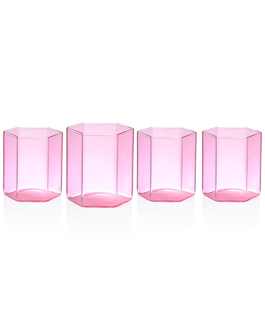 Shop Godinger Set Of 4 Helix Pink Double Old Fashion Glasses