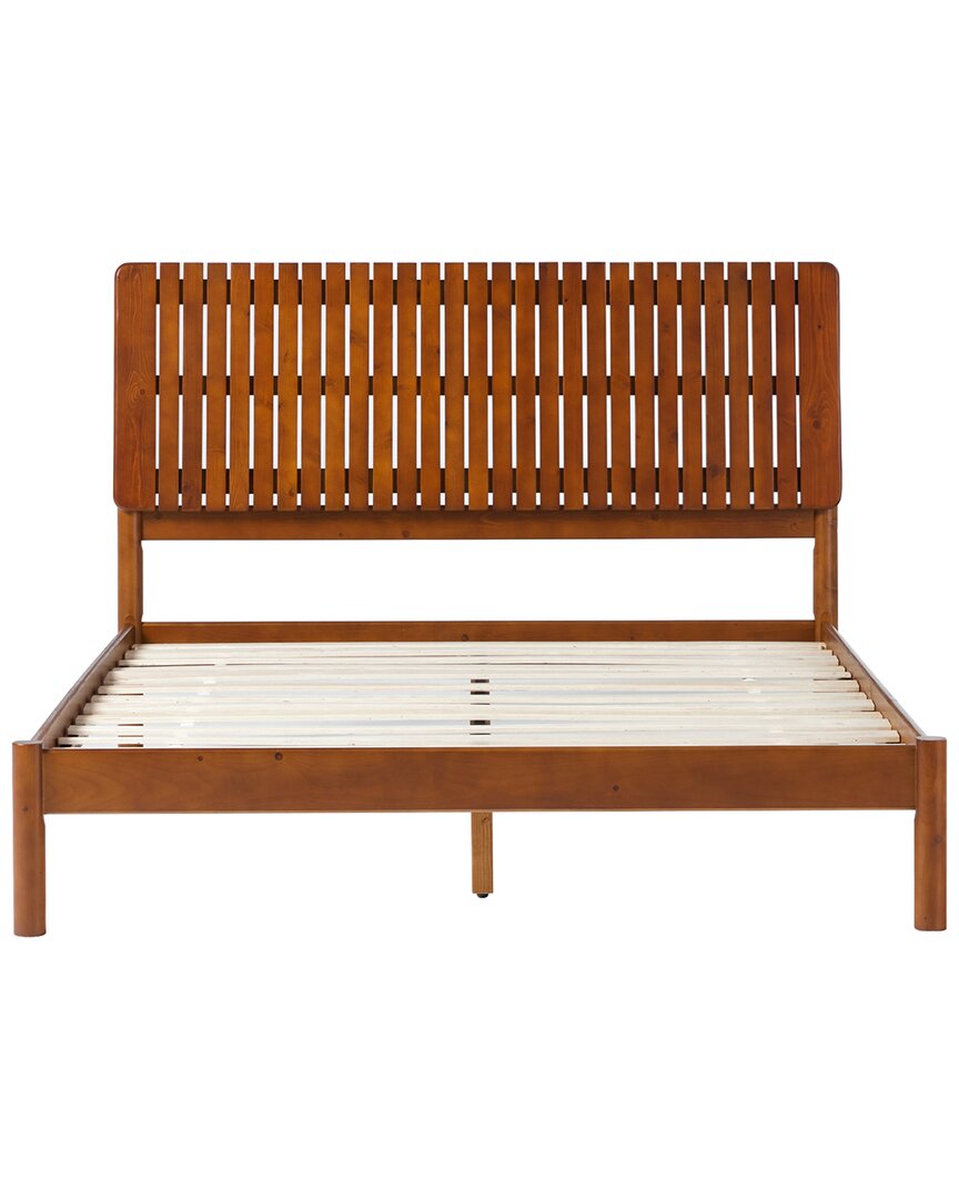 Walker Edison Slatted Headboard Mid-century Modern Solid Wood Queen Bed