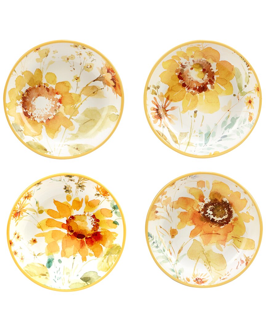 Certified International Sunflowers Forever Set Of 4 Soup/pasta Bowls In Multicolor