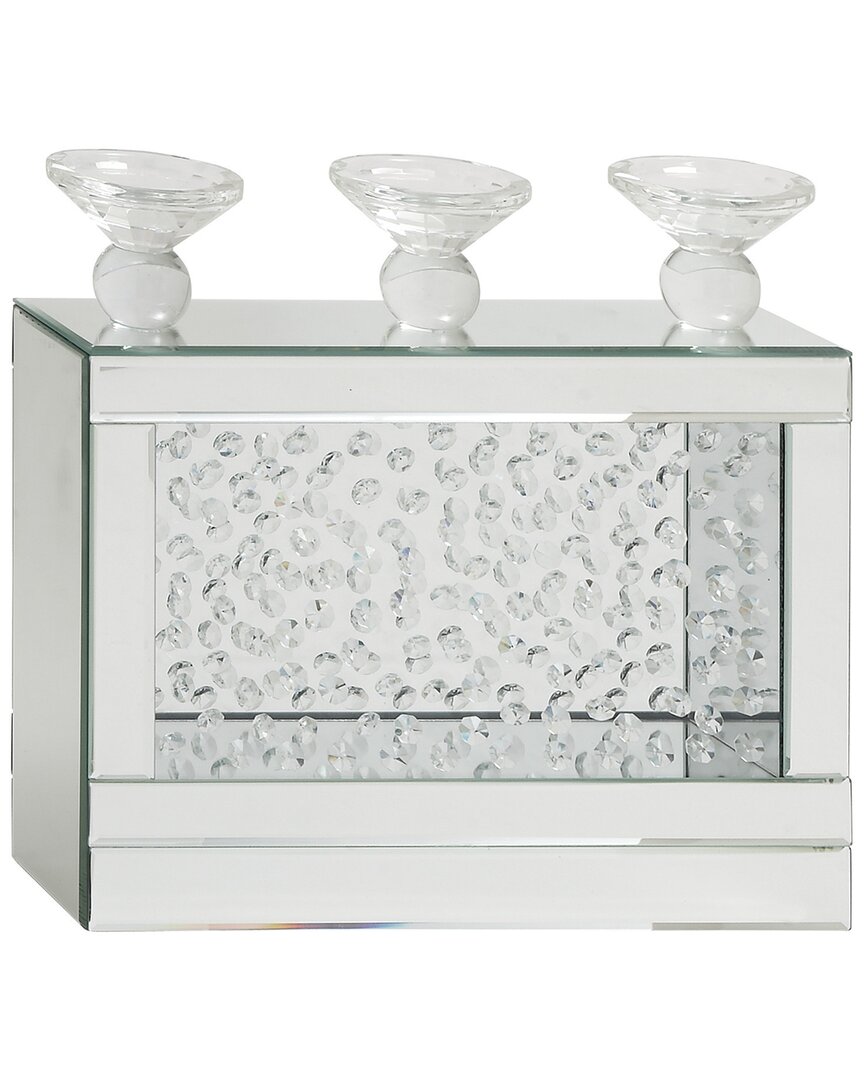 Peyton Lane Wood Pillar 3 Plate Candle Holder With Mirrored Accents And Crystals In Silver