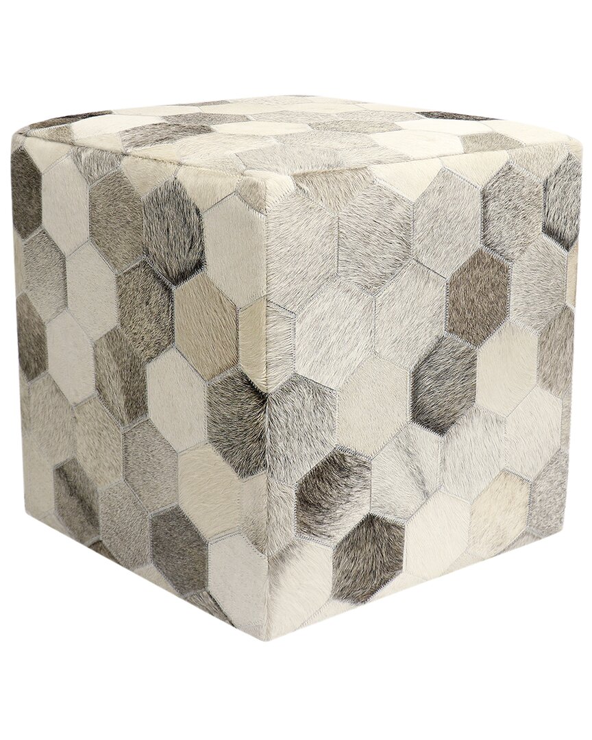 Pasargad Home Galaxy Cowhide Ottoman Pouf In Silver