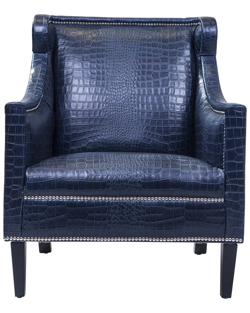 Pasargad Home Bergdorf Collection Leather Armchair In Blue