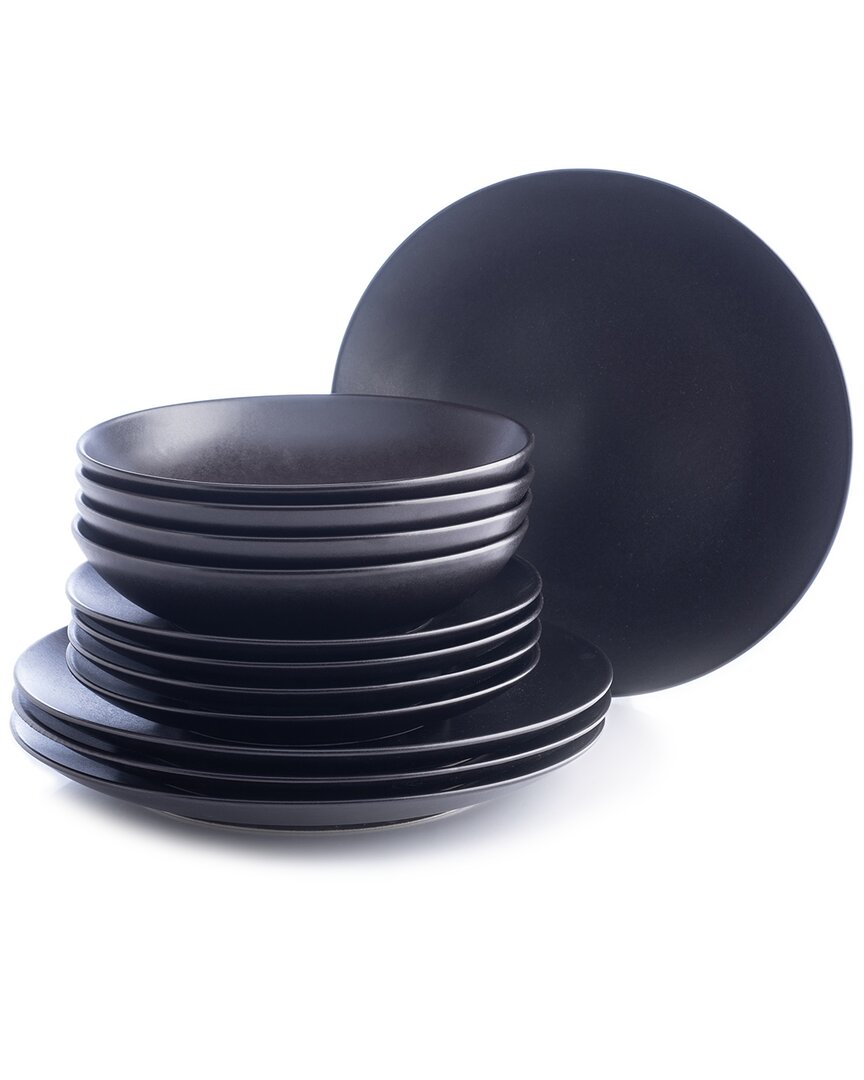 Shop Stone Lain Semplice 12pc Black Matte Stoneware Dinnerware Set