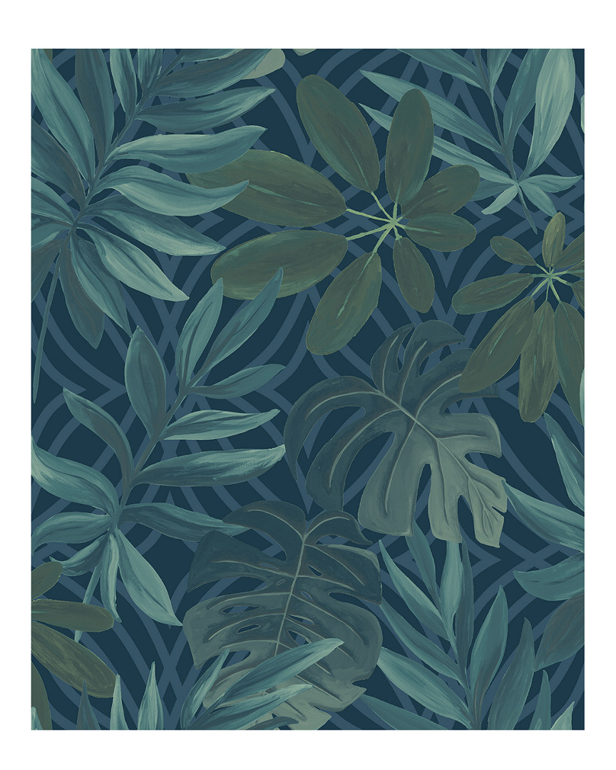 A-street Prints Nocturnum Blue Leaf Wallpaper