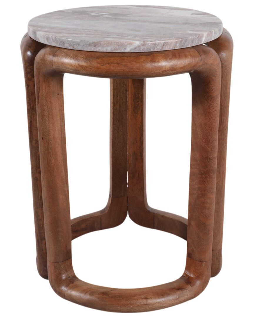 Sagebrook Home 18x14 Mrble Top Inlay Wood Accent Table,ivry/brwn