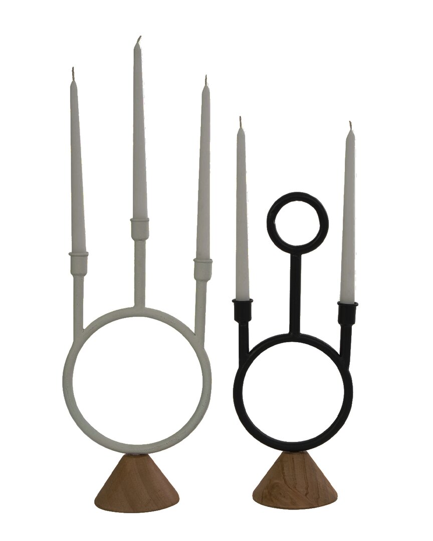 Peyton Lane Set Of 2 Abstract Circular Ring Candle Holders With Cone Bases In Black