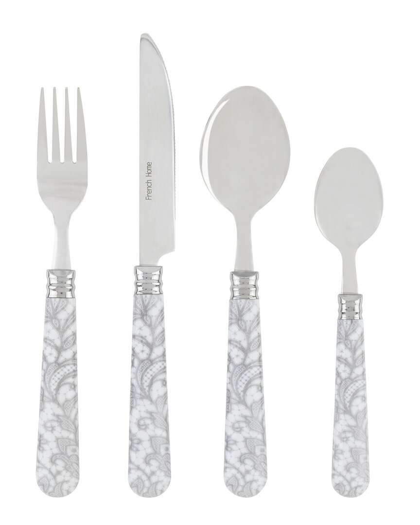 French Home Bistro 16pc Stainless Steel Flatware Set, Service For 4, Lace Overlay In Grey
