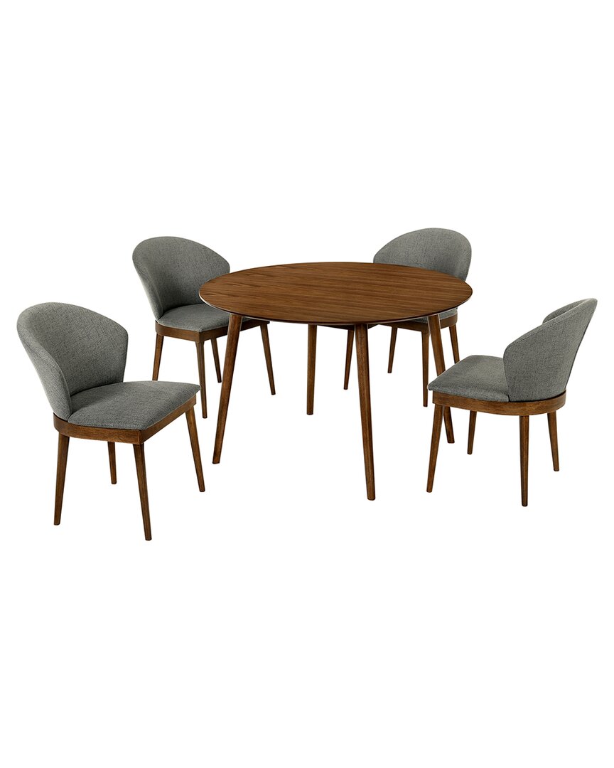 Armen Living Arcadia & Juno 48in Round Charcoal & Walnut Wood 5pc Dining Set