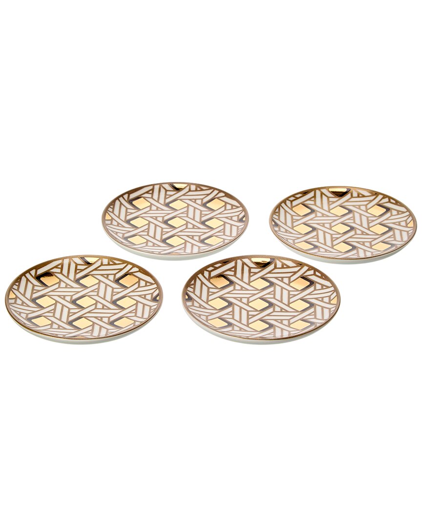 Jonathan Adler Set Of 4 Basketweave Coasters In Black