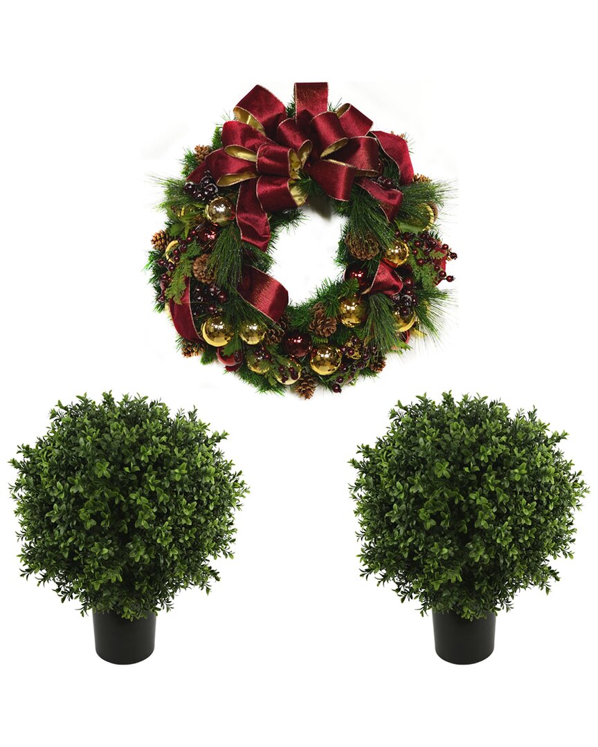 Shop Creative Displays Classic Christmas Holiday Wreath & 2 Uv Boxwood Drop-ins In Red
