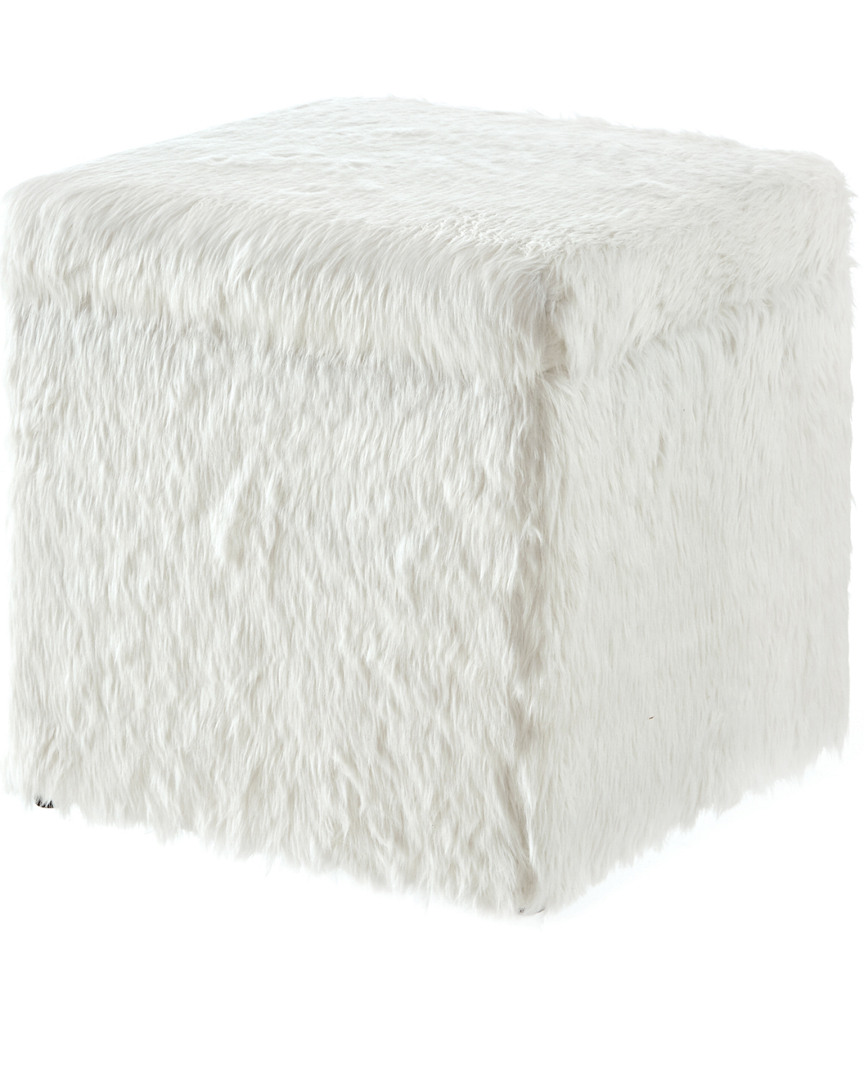 Inspired Home White Faux Fur Ottoman ModeSens