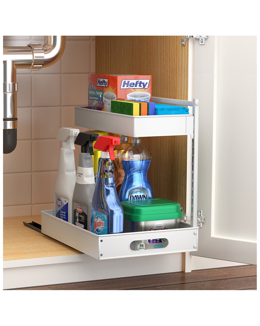 Sorbus Under Sink White Organizer With Sliding Tracks
