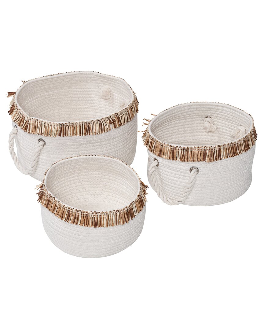 Honey-can-do Set Of 3 Nesting Cotton Rope Baskets With Fringe In White