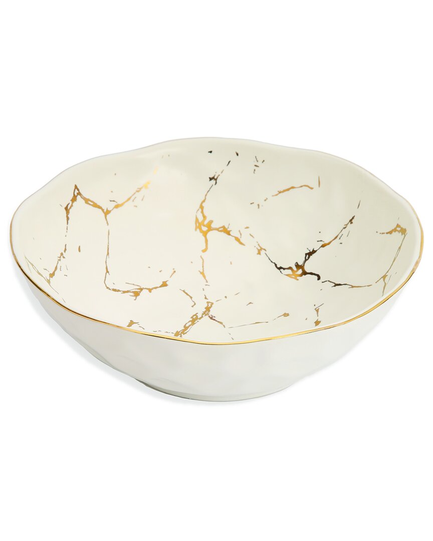 Alice Pazkus White Porcelain Bowl With Gold Design