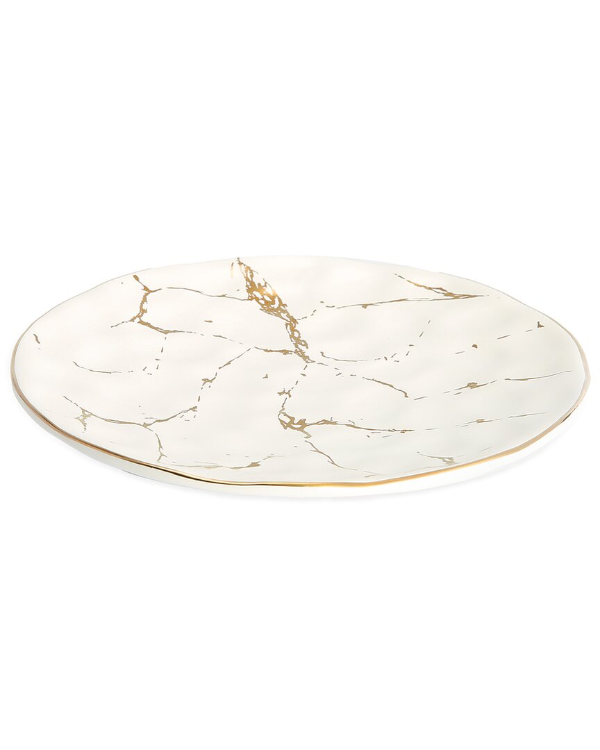 Alice Pazkus Set Of 4 White Porcelain Dinner Plates With Gold Design