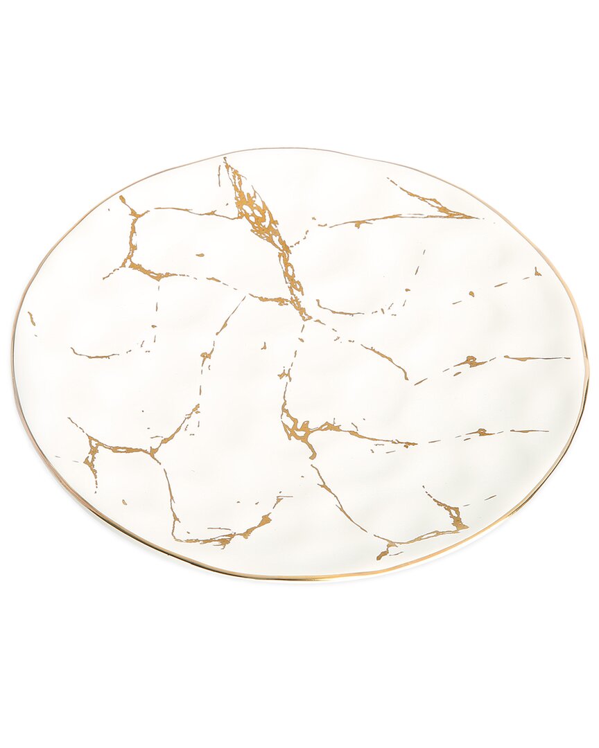 Alice Pazkus Set Of 4 White Porcelain Salad Plates With Gold Design