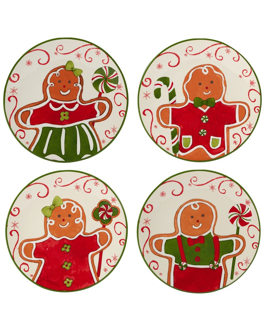 Certified International Holiday Magic Gingerbread Set Of 4 Canape Plates In White
