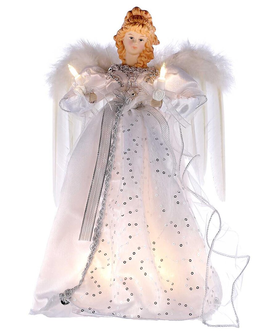 Kurt Adler 14in 10/l White/silver Angel Tree Topper