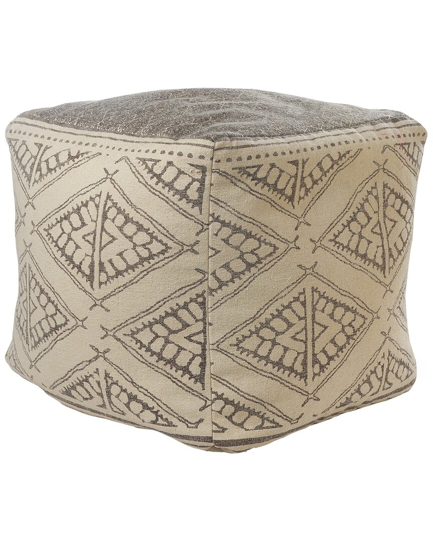 Lr Home Peggy Taupe/grey Tribal Flatweave Ottoman Pouf In Brown