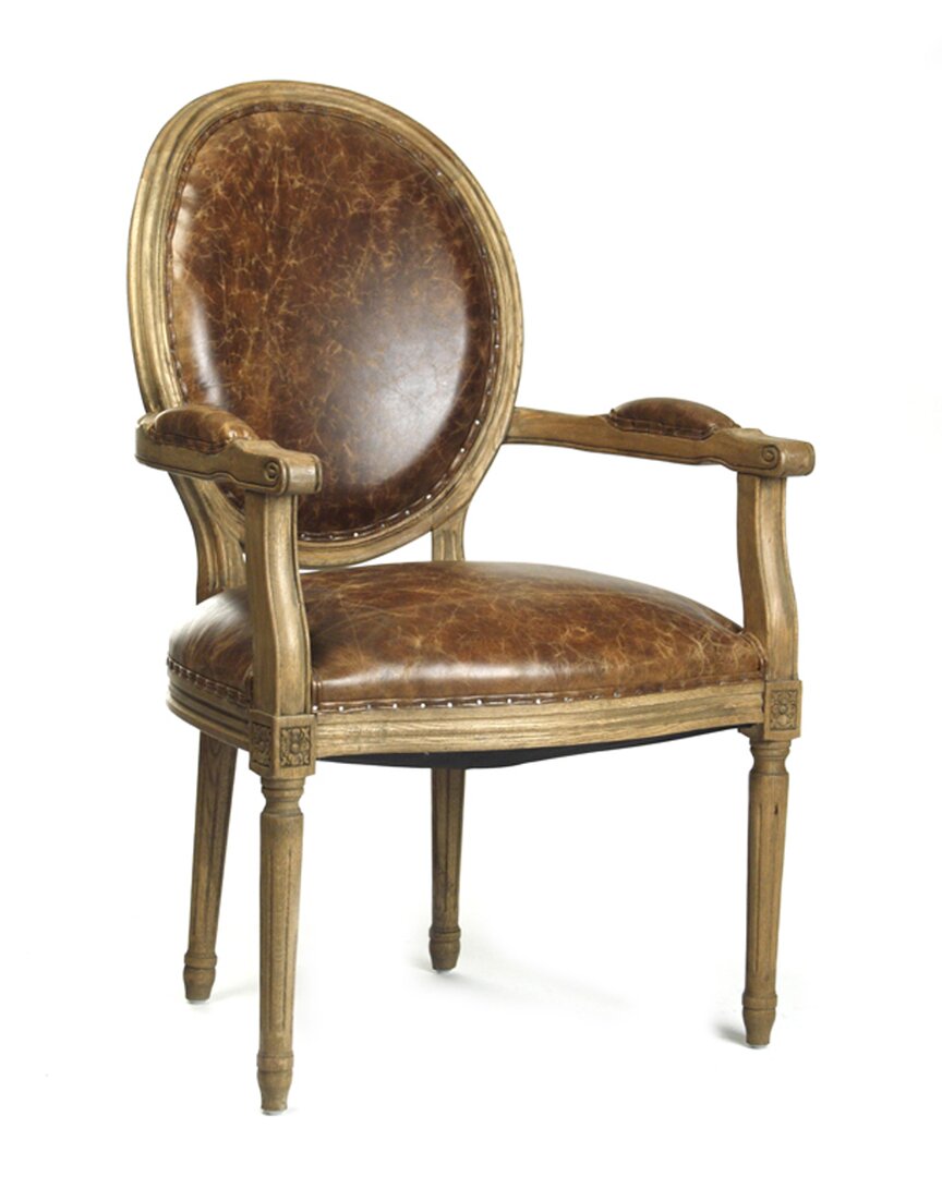 Zentique Top-grain Leather Medallion Armchair