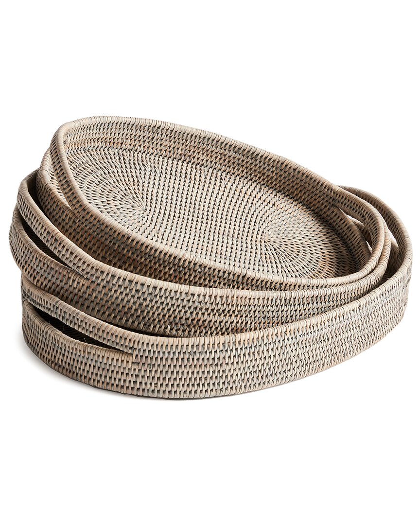 Napa Home & Garden Set Of 3 Burma Rattan Oval Serving Trays In Gray