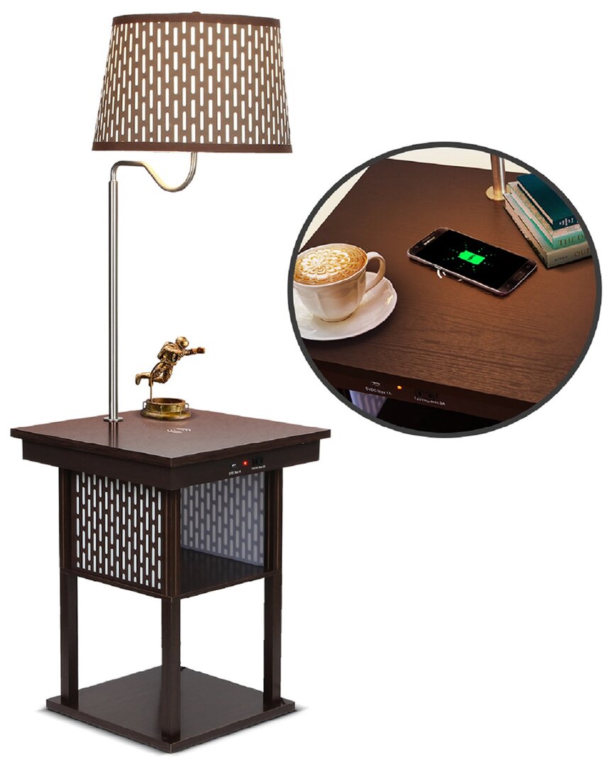 Brightech Madison Brown Side Table & Lamp With Usb Port