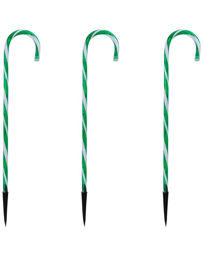 Northlight Set Of 3 Green & White Twinkle Candy Cane Pathway Markers In Green