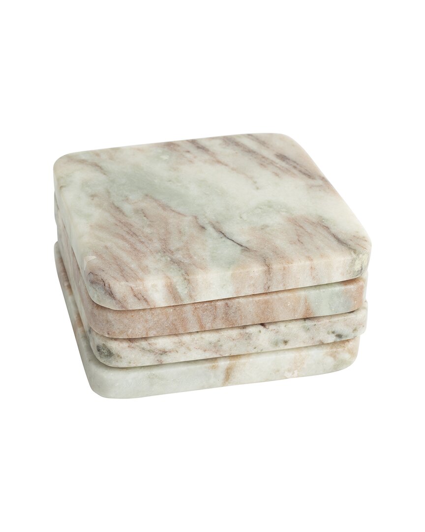 Home Essentials Set Of 4 4indesert Square Marble Coasters In Tan