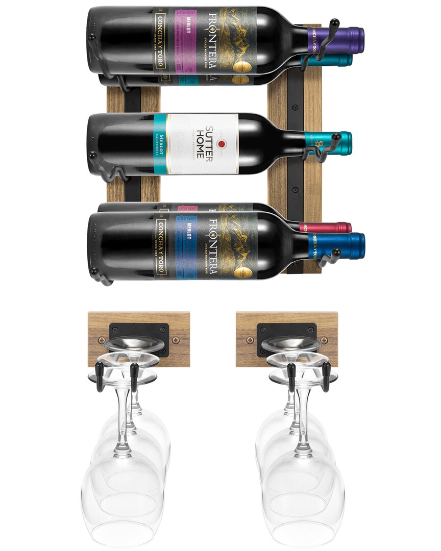 Sorbus Wall Mounted Wood Wine Rack & Glass Holder Set