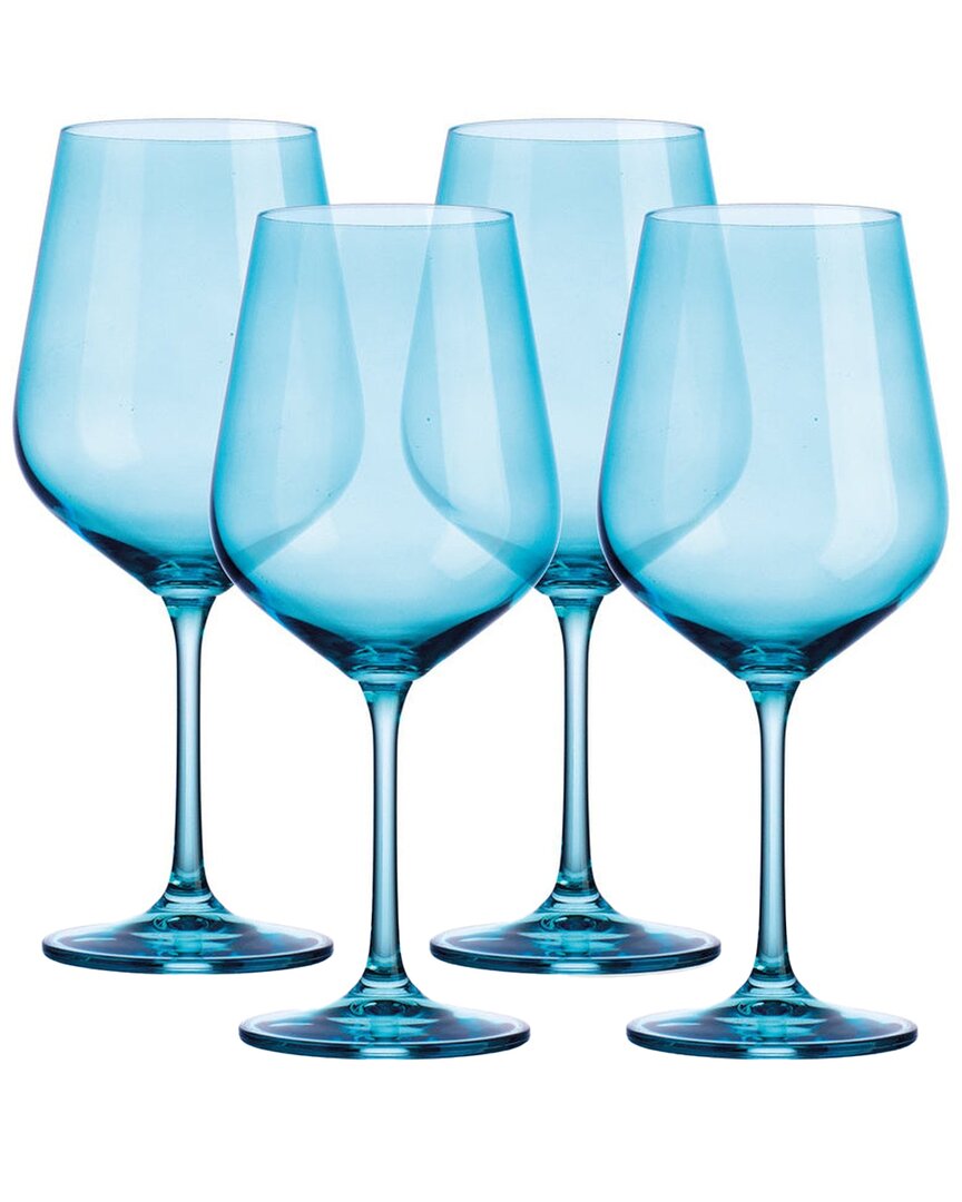 Godinger Set Of 4 Sheer Red Wine Glasses In Blue