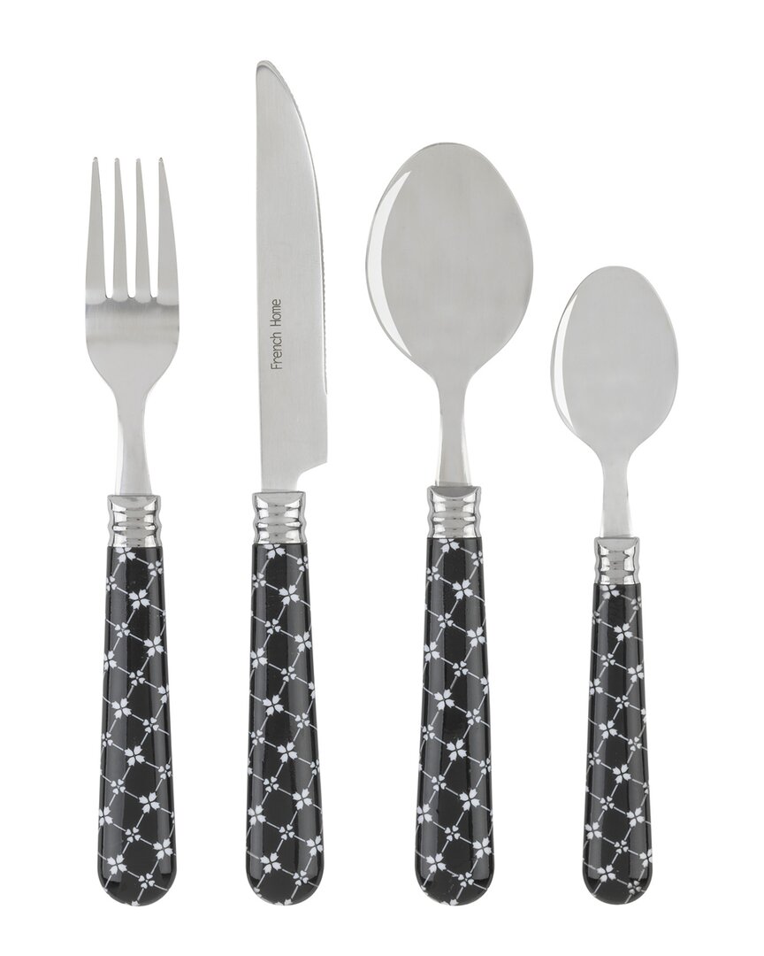 French Home Bistro 16pc Stainless Steel Flatware Set, Service For 4, Abstract Butterfly In Black