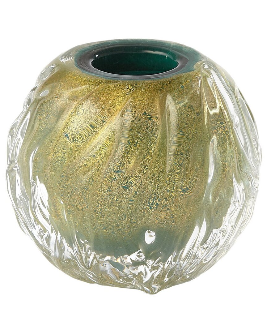 Global Views Round Swirl Vase In Green