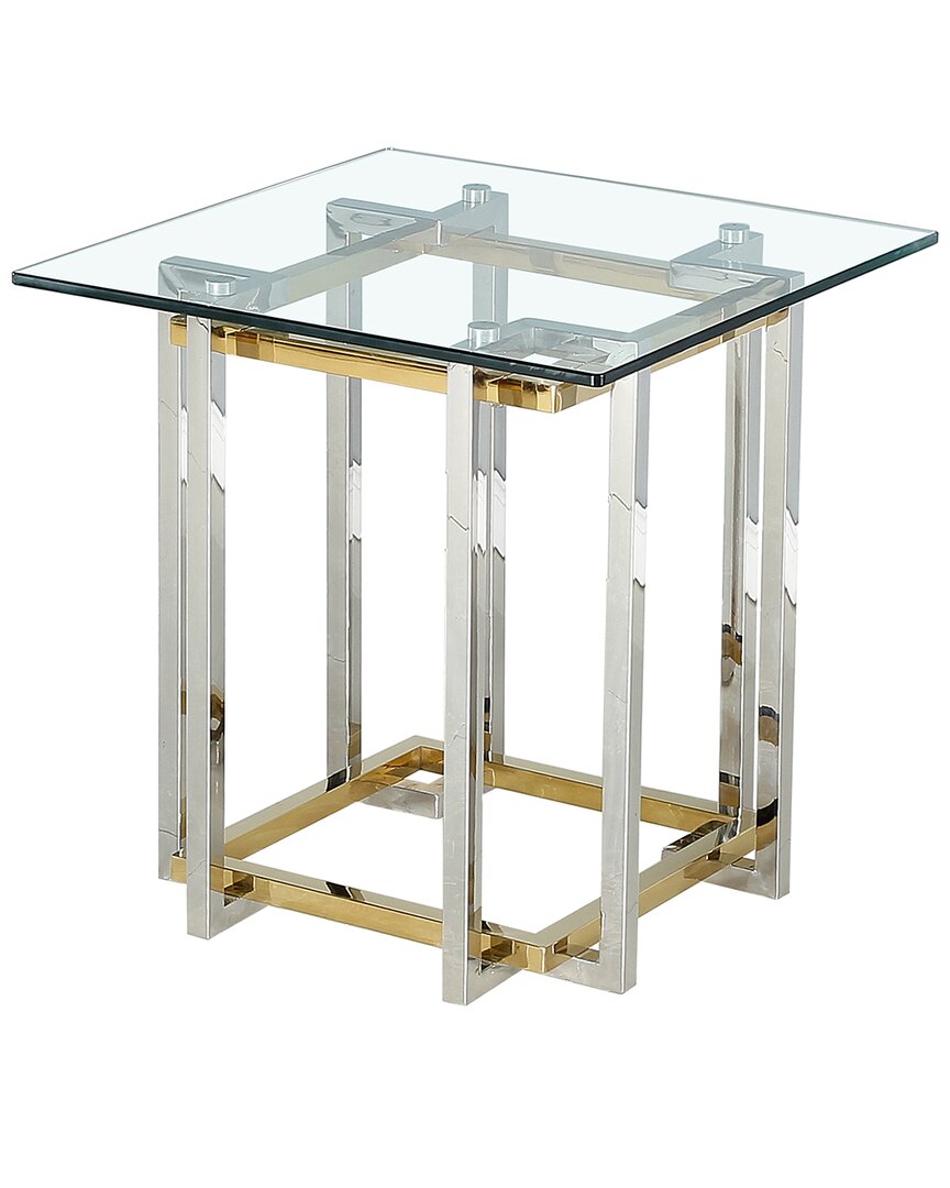Worldwide Home Furnishings Contemporary Glass & Metal Accent Table In Silver & Gold