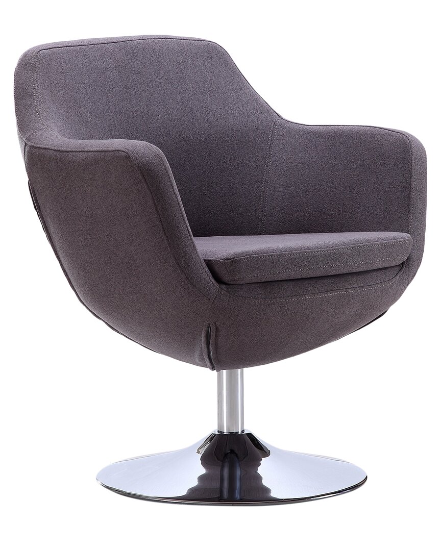 Manhattan Comfort Caisson Swivel Accent Chair In Grey And Polished C In Gray
