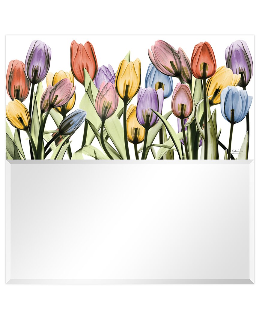 Empire Art Direct Tulip Scape Square Beveled Wall Mirror On Free Floating Printed Tempered Art Glass