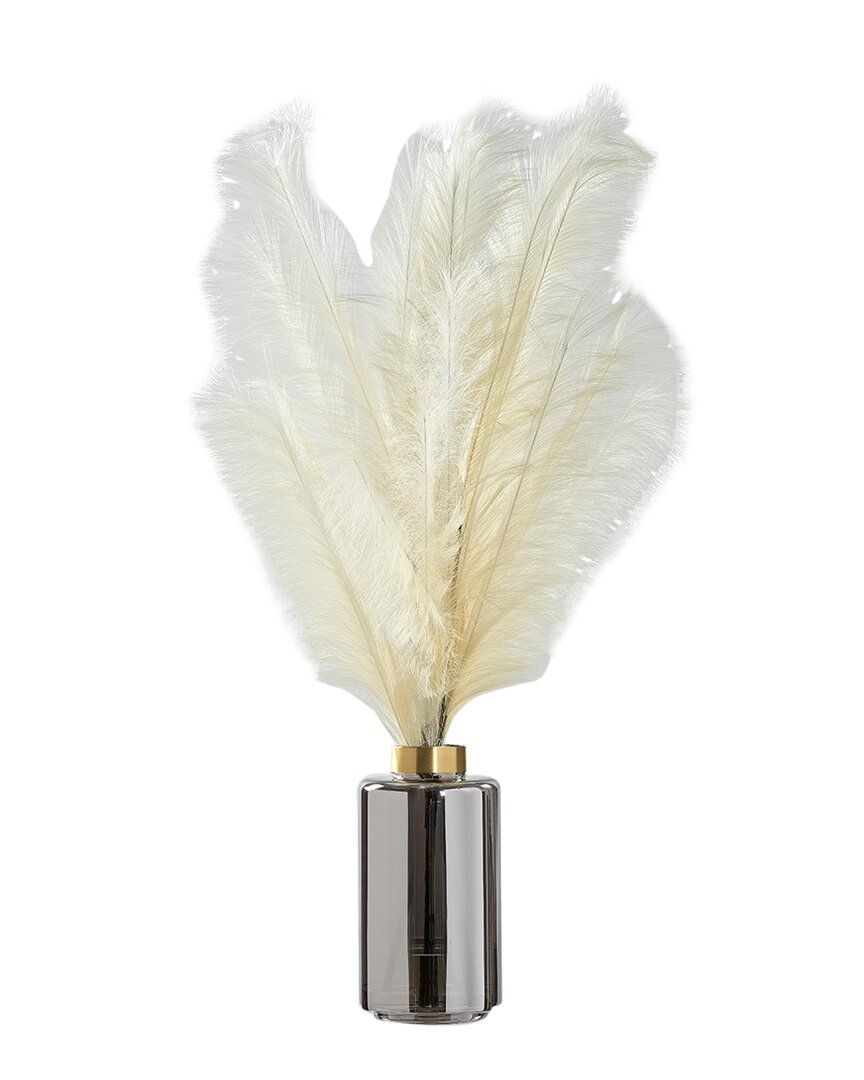 D&w Silks Cream Plume Grass In Large Smoked Glass With Gold Rim In White