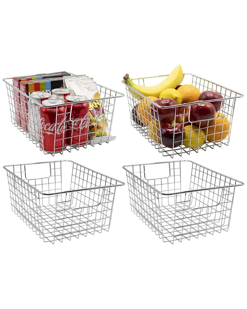 Sorbus Metal Silver Wire Storage Baskets (set Of 4) In Silver