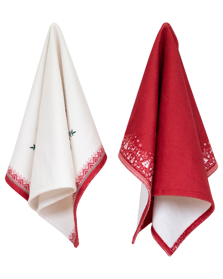 Northlight Set Of 2 Reindeer & Snowflakes Christmas Kitchen Tea Towels In Multi