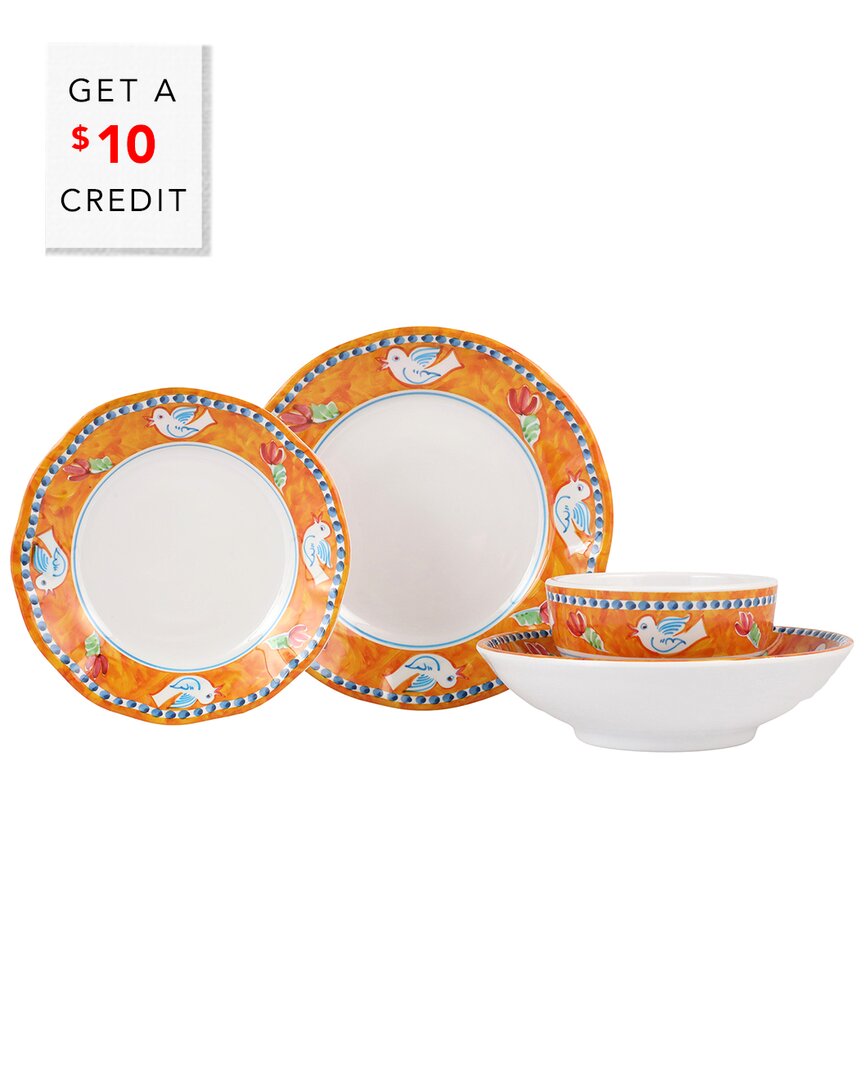 Shop Vietri Melamine Campagna Uccello 4pc Dinnerware Set With $10 Credit In Multicolor