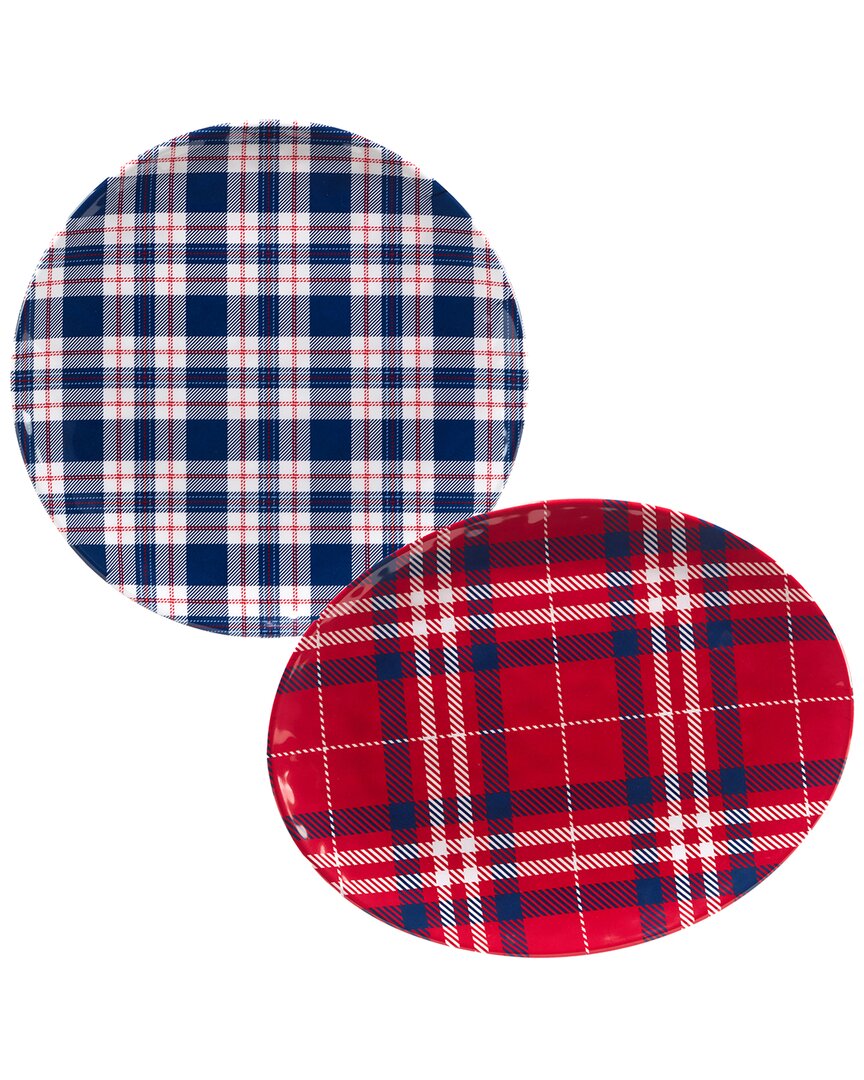 Certified International Patriotic Plaid 2pc Platter Set