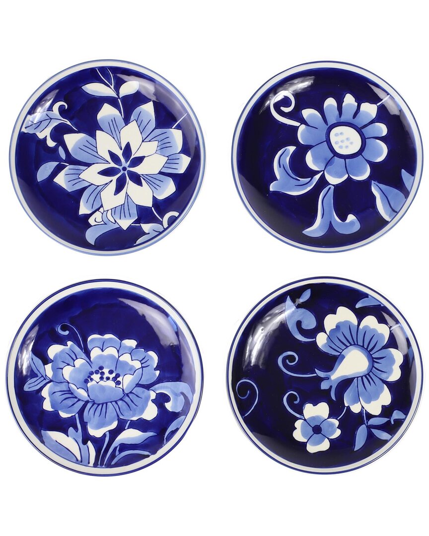 Euro Ceramica Blue Garden 6in Assorted Appetizer Plate (set Of 4)
