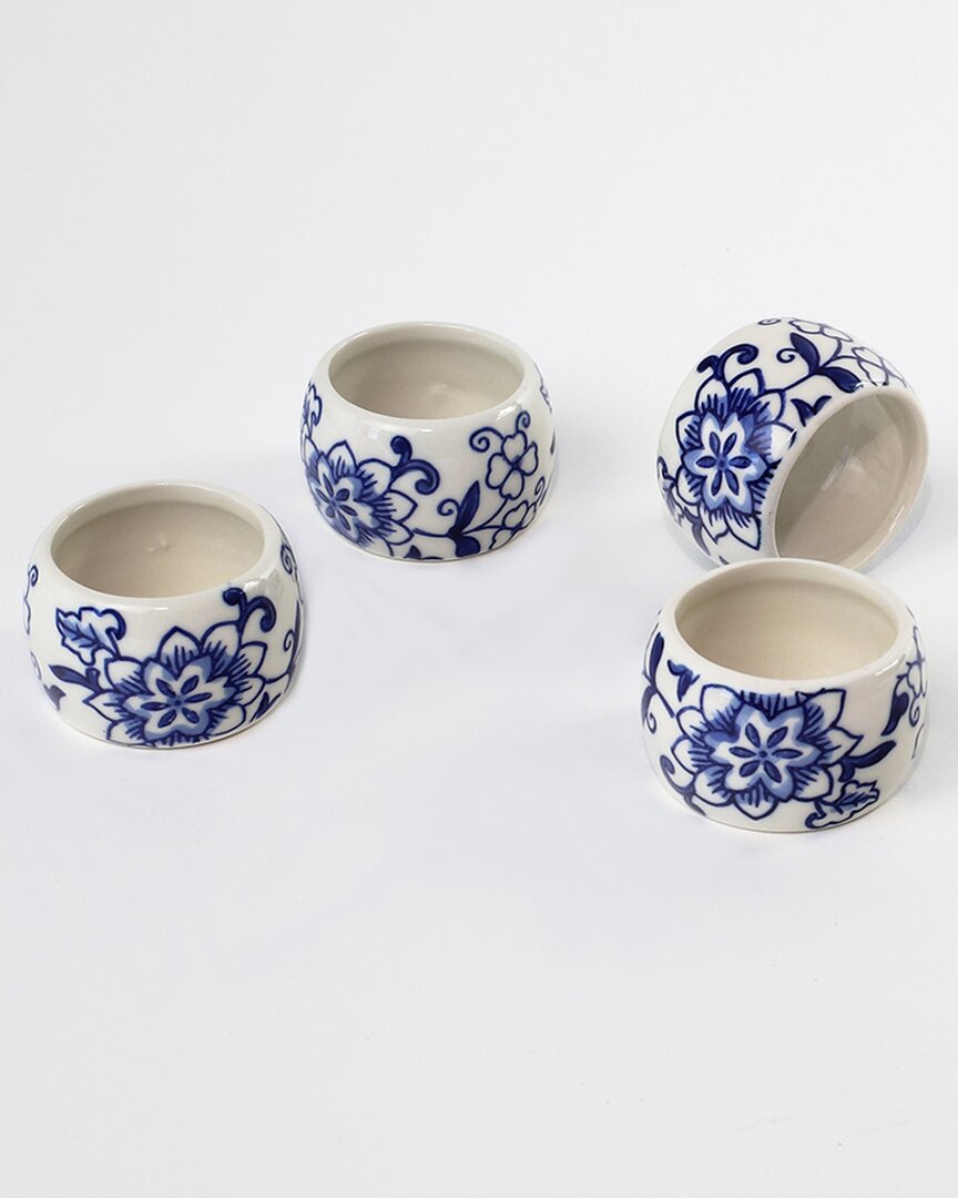 Euro Ceramica Blue Garden Napkin Rings (set Of 4)