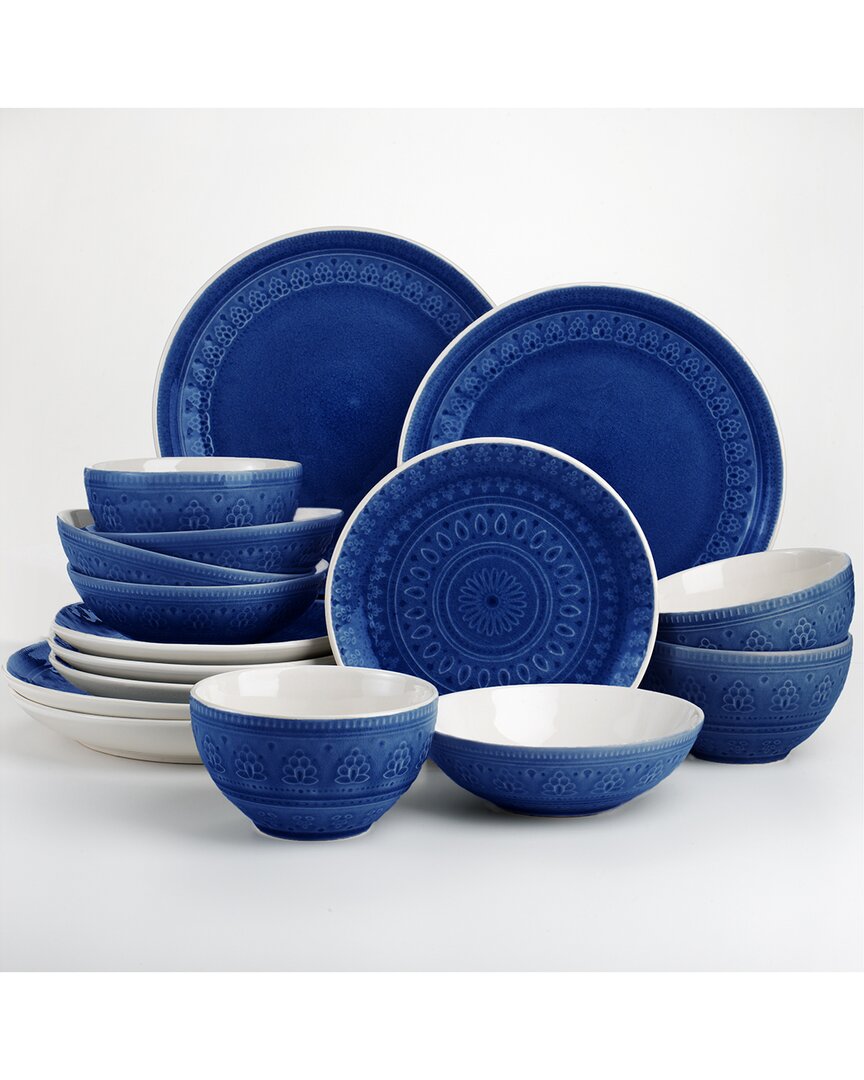 Euro Ceramica Fez 16pc Double Bowl Dinnerware Set In Blue